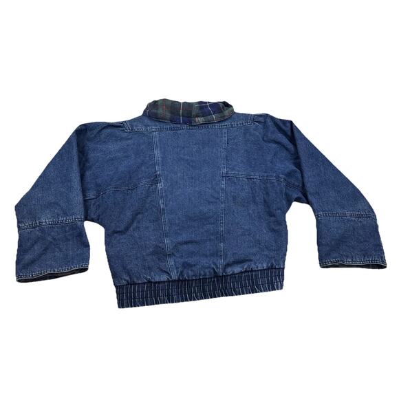 Vintage Jean Oversized Bomber Jacket with Tartan Plaid Lining Boyfriend - Picture 4 of 16